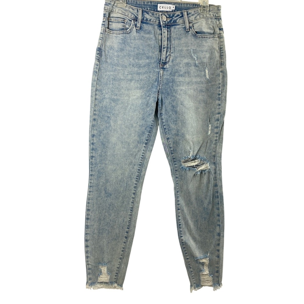 Cello‎ Jeans Womens Size 9 Light Wash Denim Destroyed Distress Raw Hem Grunge